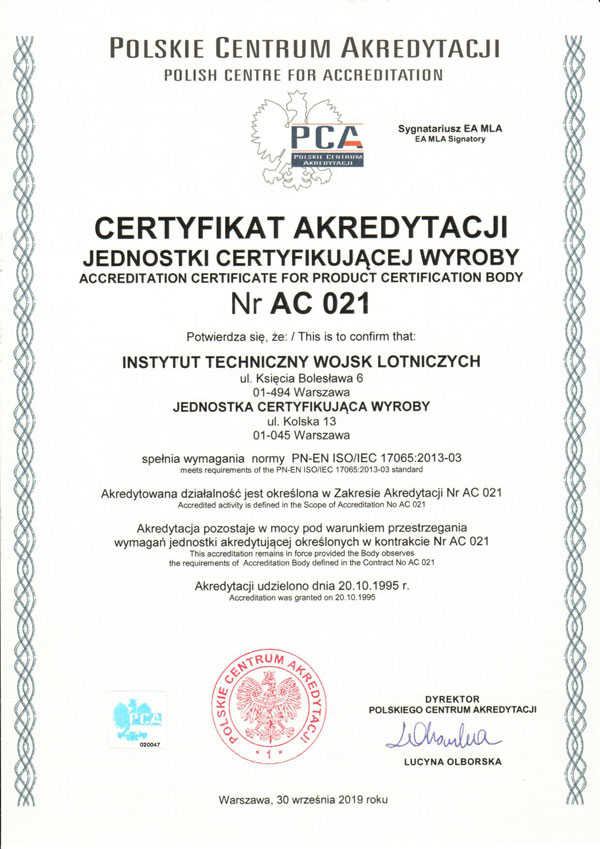 Certyfikat JCW AC021